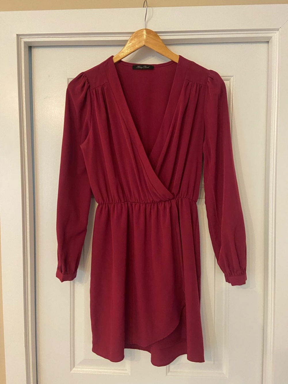 Honey Punch Burgundy jewel tone Long-Sleeve Surplice Dress